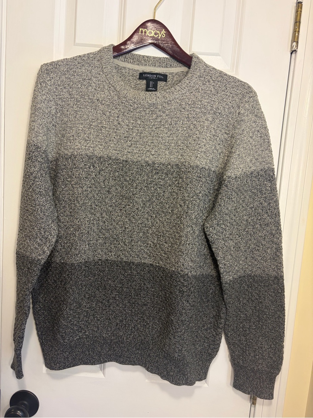 London Fog Men’s Large Gray Marled Textured Knit Crewneck Sweater Pullover